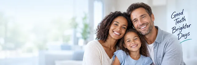 An illustrative portrait of a smiling family