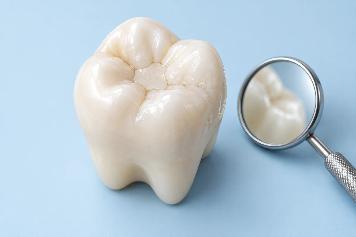 Illustration of a tooth-colored filling on a molar chewing surface