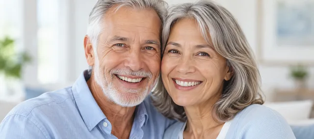 An older couple smiling together